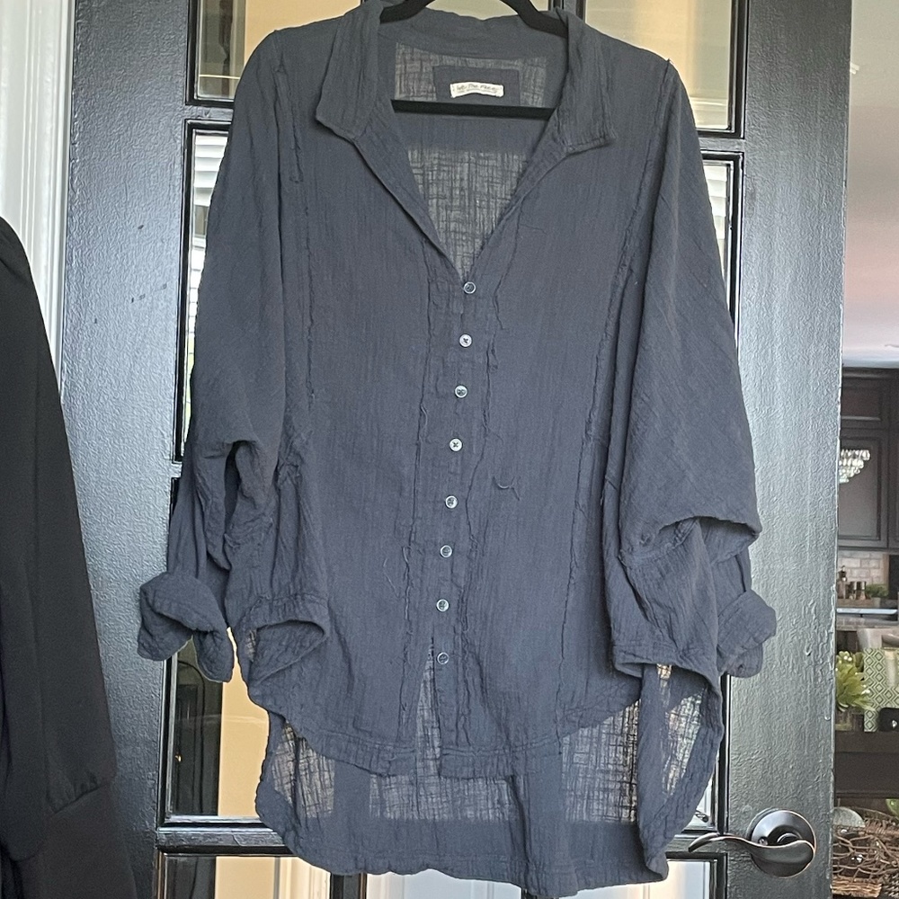 Free People "We the Free" Relaxed Blouse with Batwing Sleeves OS Black